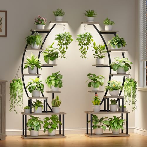 2 Pack Plant Stand Indoor with Grow Lights, 9 Tier Large Tall Plant Shelf
