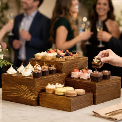 8 Pack Buffet Risers and Stands, Dessert Table Display Set with Mini Signs - color: Brown, size: 8 Pcs