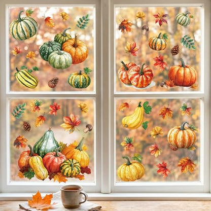 8 Sheets Fall Pumpkin Window Clings, Autumn Window Stickers Decorations - color: Fall Pumpkin