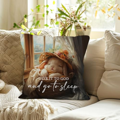 Give It to God and Go to Sleep Bunny Throw Pillow Covers 18x18,Bible Christian Nursery Animal Rabbit Pillow Covers for Home Bedroom Couch,Bunny Rabbit Christian Gifts for Women - color: 2-christian-bunny