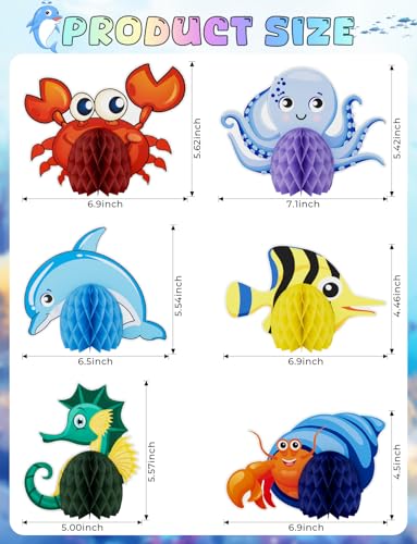 12 Pcs Under The Sea Party Decorations, Sea Animals Honeycomb Centerpieces - style: Ocean Sea Animal