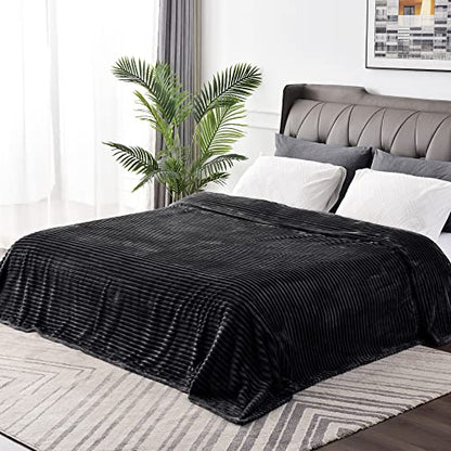 BEDELITE 3D Ribbed Jacquard Black Full Size Blankes for Bed, 84x90 Inch - color: Black, size: Full(84"x90")