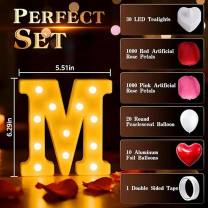 My Love Light up Letters, Include Tea Lights Candles, Latex Balloons, Aluminum Balloons and Rose Petals, Special Festival, Surprise Gifts for Women and Men - color: MY LOVE