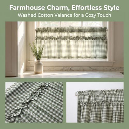 Silnuo Sage Green/White Plaid Gingham Ruffle Window Valance 52" W x 18" L - color: Green, size: 52"W x 18"L (Pack of 1)