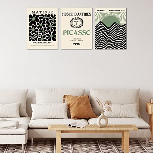 Framed Sage Green Wall Art Set of 3, Abstract Matisse Canvas Artwork - color: Sage Green Matisse Wall Art, size: 12x16Inchx3pcs-Framed