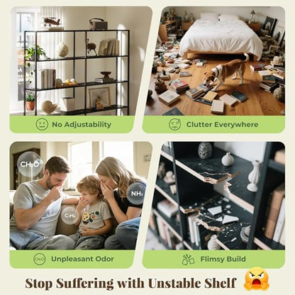 Huuger 6 Tier Bookshelf with 12 Open Shelves and Raised Baffle, Black - color: Black, size: 6 Tier