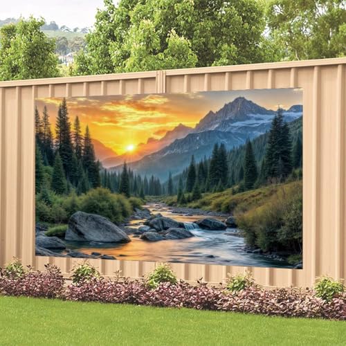Mountain River Sunset Backdrop Nature Landscape Photography Background Cloth, Scenic Outdoor Forest Wall Hanging Tapestry for Photo Studio, Party Décor 7x5ft (82.6 x 59 Inch) - size: 82.6 x 59 Inch