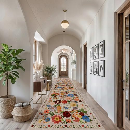 Blush Floral Hallway Runner Rug for Bedroom Kitchen 2'6" x 14' - color: Blush Beige, size: 2'6" x 14' (Rectangular)