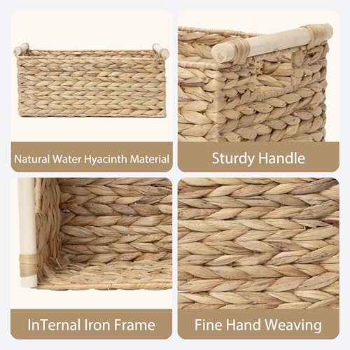 Rectangle Water Hyacinth Wicker Storage Basket Organizer(Large) - size: Large