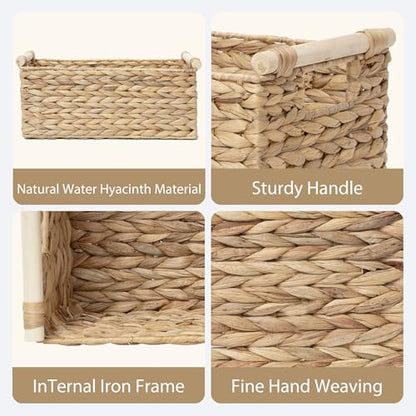 Rectangle Water Hyacinth Wicker Storage Basket Organizer(Large) - size: Large