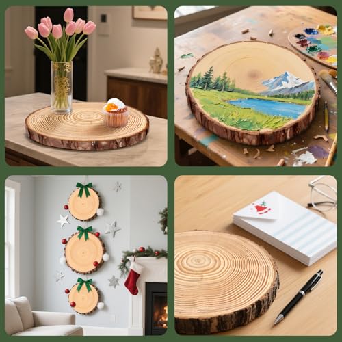 FSWCCK 2 Pack Nature Unfinished Round Wood Slices, 9-11 Inches Wooden Circle, Large Wood Slabs for Weddings Centerpieces Decor and DIY Painting Crafts (9"-11") - size: 2 Pcs 9"-11"