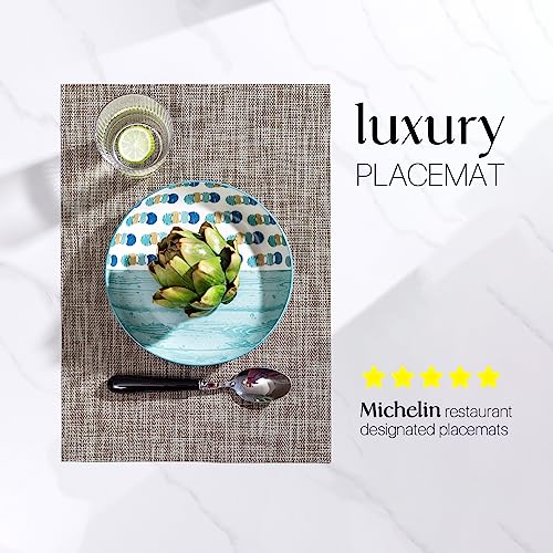 LEXMORE Placemats Set of 6 Vinyl/Plastic Woven Place Mats for Kitchen Table Indoor/Outdoor Washable Placemat Wipeable Dining Table Mats(Cappuccino) - color: A-cappuccino