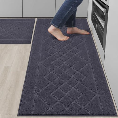 BEQHAUSE Kitchen Rugs Set of 2 Non Slip Runner, 24"x36"+24"x60", Dark Grey - color: Dark Grey, size: 24" X 36" + 24" X 60"