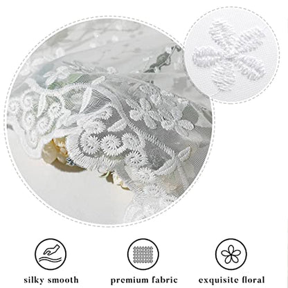 WUBODTI White Sheer Lace Curtains 72 Inches Long 2 Panels for Living Room, Luxury Vine Floral Embroidered Grommet Sheer Curtain White Elegant Tulle Curtain Drapes for Bedroom, Girls Room Decor - size: 52"W x 72"L (Pack of 2)
