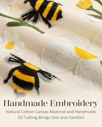Embroidered Throw Pillow Cover 18x18 Inch, Flower Bee - color: Flower Bee, size: 18" x 18" (Pack of 1)