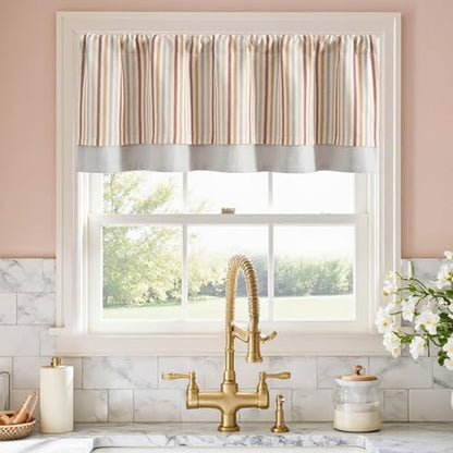jinchan Stripe Linen Kitchen Valance Curtain, 50x18, 1 Panel, Multi Red - color: Boxter Striped | Multi Red on Linen, size: 50"W x 18"L (Pack of 1)