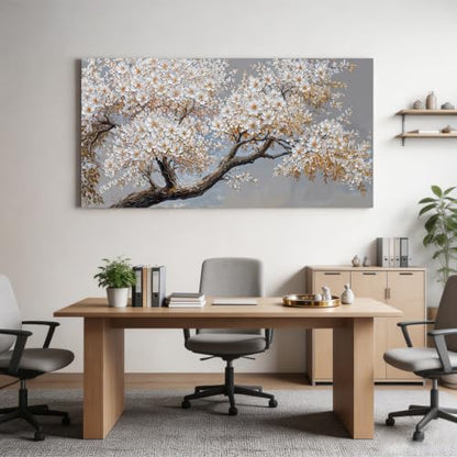 Modern Elegant White Flower Tree Of Life Wall Art For Living Room 24x48 In - color: HX5A, size: 48"L x 24"W