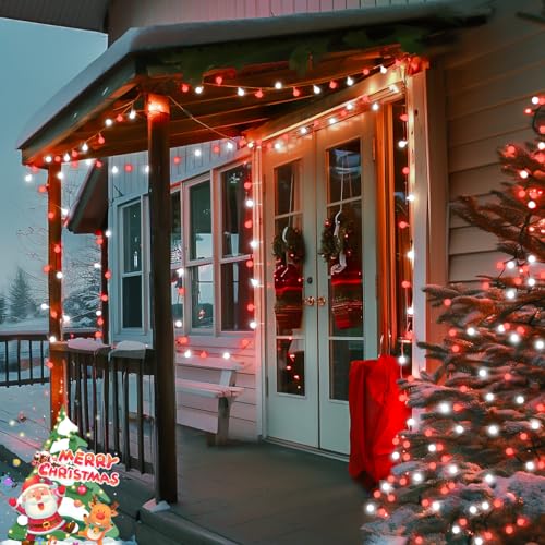 JMEXSUSS Connectable 100 LED Globe Red and White Christmas Lights Indoor - color: Red and White, size: 100 LED Plug
