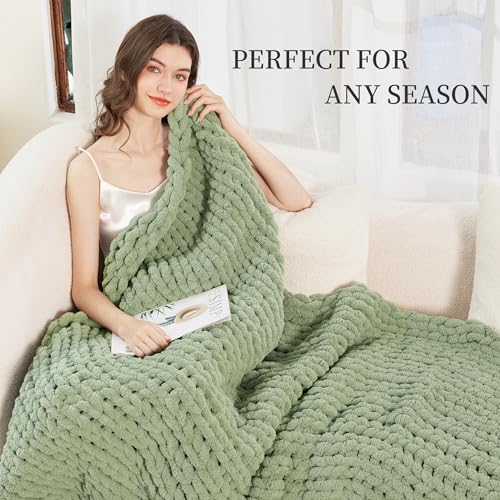 Chunky Knit Blanket Throw for Couch, 51"x63" Chunky Yarn Knitted Blankets - color: Sage Green, size: 51"x63"