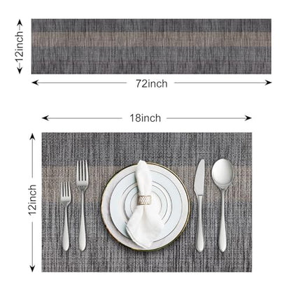 Aofmee Table Runner and Placemats Set of 6 Washable, Heat Resistant Place Mats with Table Runner, Woven Vinyl Table Placemats for Dining Table, Stain Resistant Kitchen Table Mats Sets, Easy to Clean - color: Stripe-black, size: Set of 7