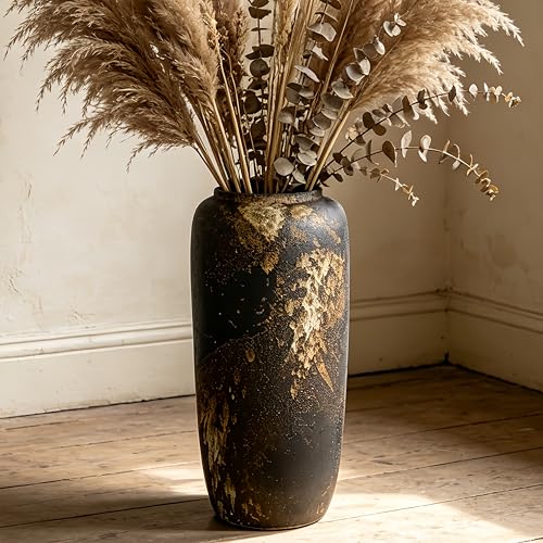 Black Rustic Ceramic Floor Vase, 15.7 Inch, Farmhouse Large Decor - size: 15.7 Inch