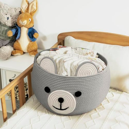 CherryNow Large Baby Basket for Gifts Empty, Cute Bear Design, Light Grey - color: Light Grey, size: 15.7"D x 10.5"H