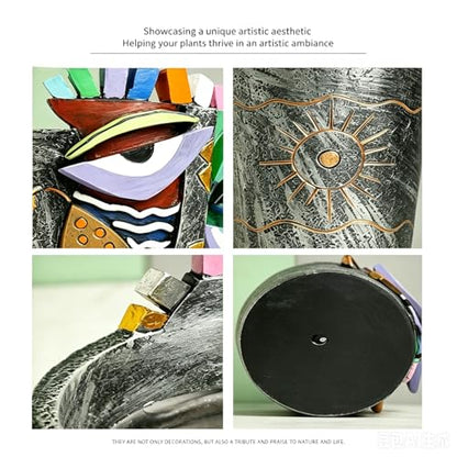 Picasso Abstract Face Planters Flower Pots, Handmade Resin Pots for Plants - color: Gray