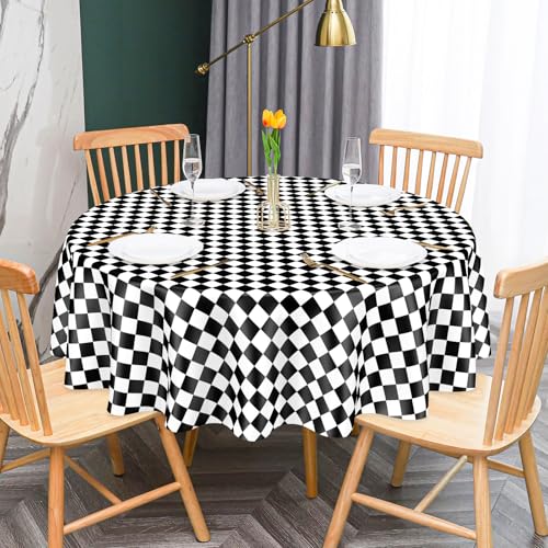 Mulbozy 2 Pcs Checkered Round Plastic Tablecloth, 84 inches Disposable - color: Checkered-black White, size: 84" Round