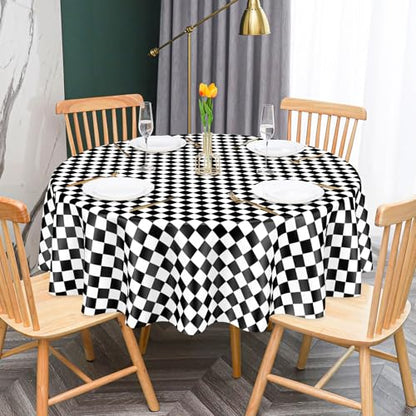 Mulbozy 2 Pcs Checkered Round Plastic Tablecloth, 84 inches Disposable - color: Checkered-black White, size: 84" Round