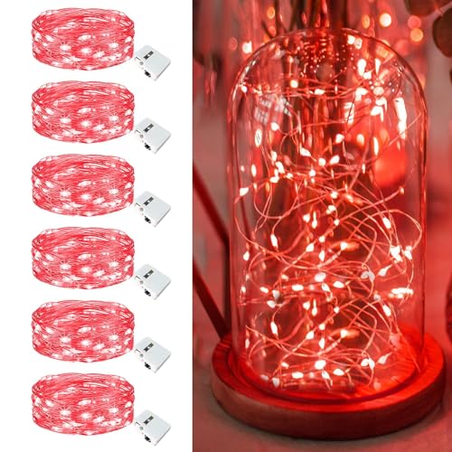 6 Pack Fairy Lights Battery Operated - 7ft 20 Led Twinkle Lights 3 Modes, Bulk Mini String Lights Waterproof for Mason Jars Vases DIY Party Wedding Decoration Christmas - Red - color: Red, size: 6 Pack