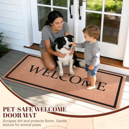 Welcome Long Doormat for Double Door Entrance, 24x59 Inch