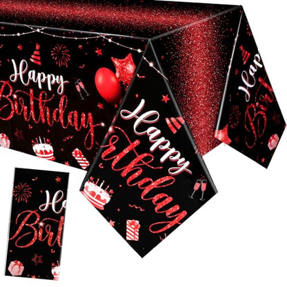 Tudomro 3 Pcs Plastic Happy Birthday Party Tablecloths,Black Red - color: Black Red