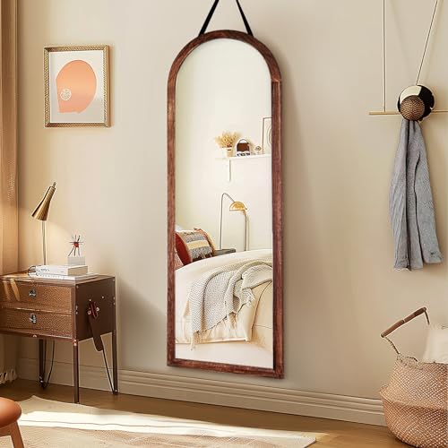48x16in Arched Full Length Mirror Solid Wood Frame, Brown - color: Browna, size: 48"L x 16"W