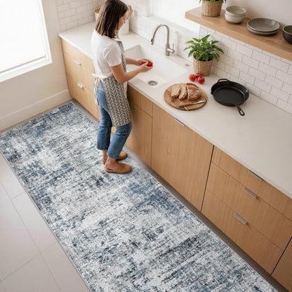 Washable 2x8 Runner Rug: Modern Abstract Carpet Runners for Hallway - color: Blue, size: 2' x 8' (Runner)