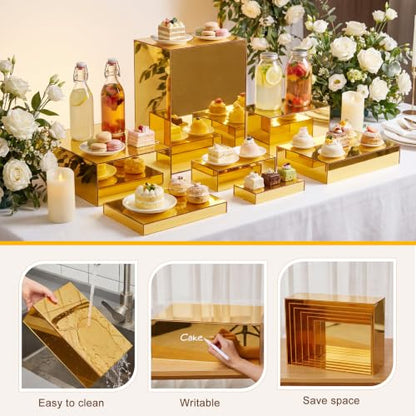 Leinuosen 7 Pcs Large Acrylic Buffet Risers, 6-12" Rectangle, Gold - color: Gold, size: 6" to 12", style: Rectangle