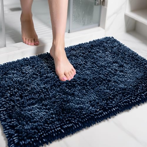Yimobra Large Bathroom Rug Non Slip 36x24, Extra Thick Soft Absorbent Chenille Bath Mat, Machine Washable Quick Dry Bath Rugs for Bathroom Floor, Tub and Shower, Home Decor Accessories, Blue - color: Blue, size: 36" X 24"