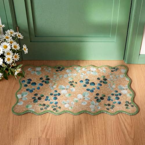 Dunzy Eucalyptus Leaves Doormat Green Scalloped Welcome Mat for Front Door - style: Eucalyptus Leaves