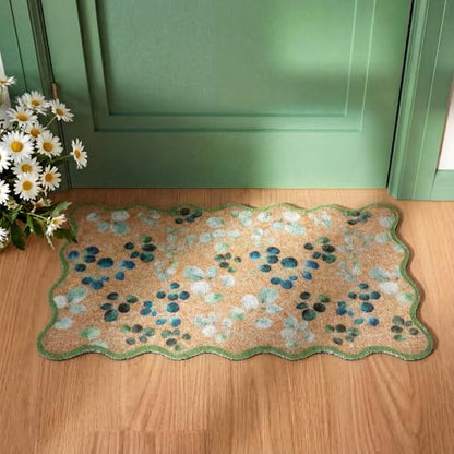 Dunzy Eucalyptus Leaves Doormat Green Scalloped Welcome Mat for Front Door - style: Eucalyptus Leaves