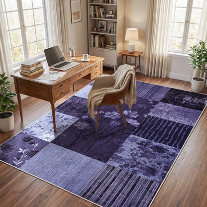 6'x9' Dark Purple Patchwork Geometric Area Rug - color: Dark Purple, size: 6' x 9' (Rectangular)
