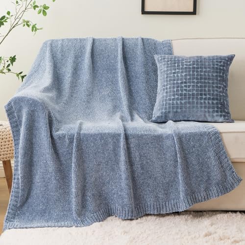 BATTILO HOME Blue Grey Chenille Throw Blanket for Couch, 51"x67" - color: Bluish Grey