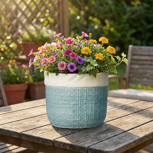 Ceramic Planter, 8 Inch Plant Pot, Round Flower Pots, Blue - color: Blue, size: 8 Inch