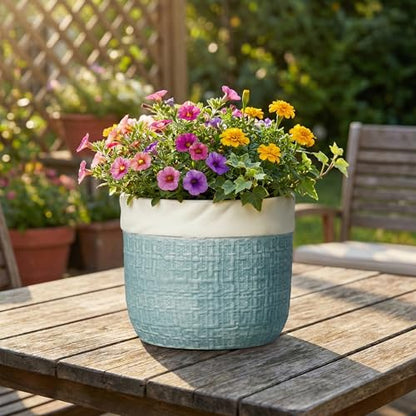 Ceramic Planter, 8 Inch Plant Pot, Round Flower Pots, Blue - color: Blue, size: 8 Inch