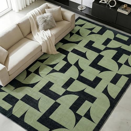 ThreadGlobe Abstract 5x7 Area Rugs Geometric for Living Room, Dark Green - color: Dark Green Geometry, size: 5' x 7'