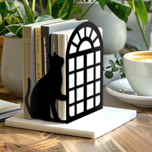 Peacoblue 5.5"x4.3"x8.3" Metal Bookends, Heavy Duty Book Ends for Shelves - style: cat