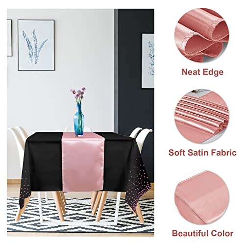 8Pack Disposable Plastic Tablecloths and Satin Table Runner Set Black and Rose Gold Dot Tablecloth Gold Satin Table Runner for Wedding Birthday Baby Shower Anniversary Christmas New Year Party Supply - color: Black and Rose Gold, size: 8 Pack