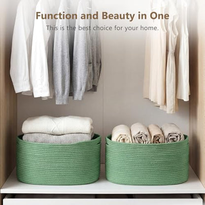 ECDYQXVU 15x10x9 Inch Woven Cotton Rope Storage Basket, 2 Pack - color: Green, size: 2 Pack