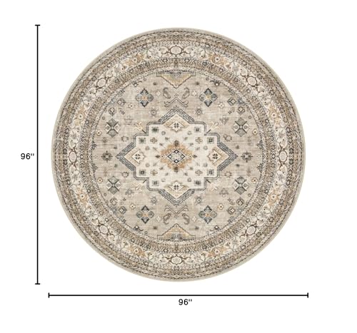 cotiled 8ft Round Living Room Area Rug, Washable, Traditional, Beige - color: Beige, size: 8' (Round)
