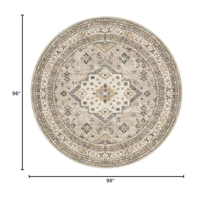 cotiled 8ft Round Living Room Area Rug, Washable, Traditional, Beige - color: Beige, size: 8' (Round)