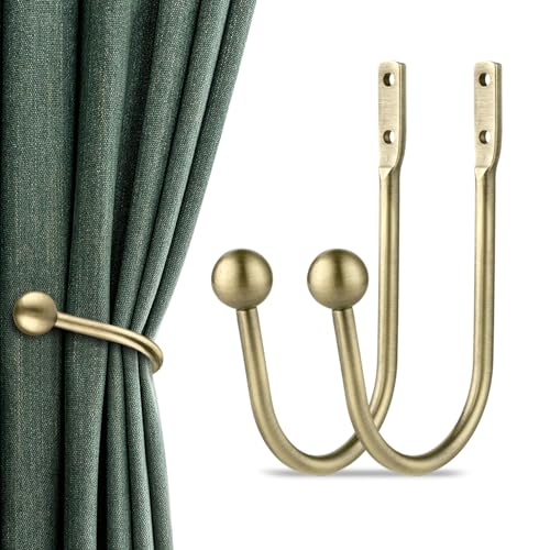 Curtain Holdback Tieback, 2pcs Hook Wall Mounted Window for Home Decor - color: 2pcs-antique Brass