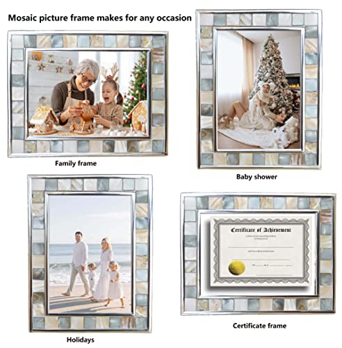 Silver Plate Picture Frame 4x6 Mother of Pearl 4 by 6 Photo Frame Mosaic Glass Tabletop Frame (Grey+ White,1pc) - color: Grey, size: 4x6 Inch